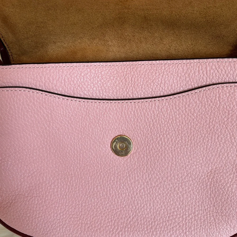 Coach Macie Saddle Bag Pink Pebbled Leather‎ Shoulder Bag Excellent